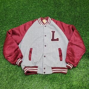 Vintage 80s Chalk-Line Varsity Jacket M/L 24x23 Sherpa-Lined Gray Maroon Retro